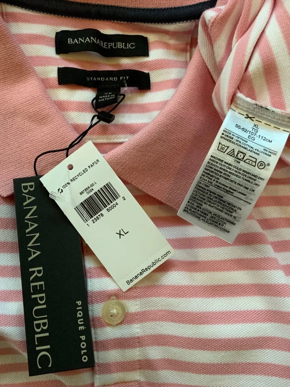 Banana Republic Short Sleeve Striped Standard Fit Pique Polo Shirt